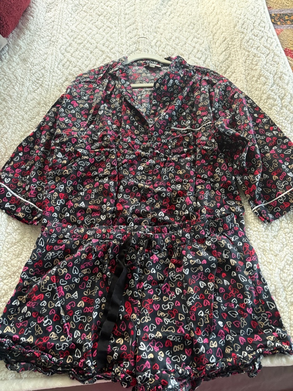 LOFT Sleepwear Black Heart Print with Pink & White Accents